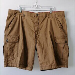 Den Mens Brown High Rise Flat Front Summer Cargo Pocket Cargo Shorts Size 42